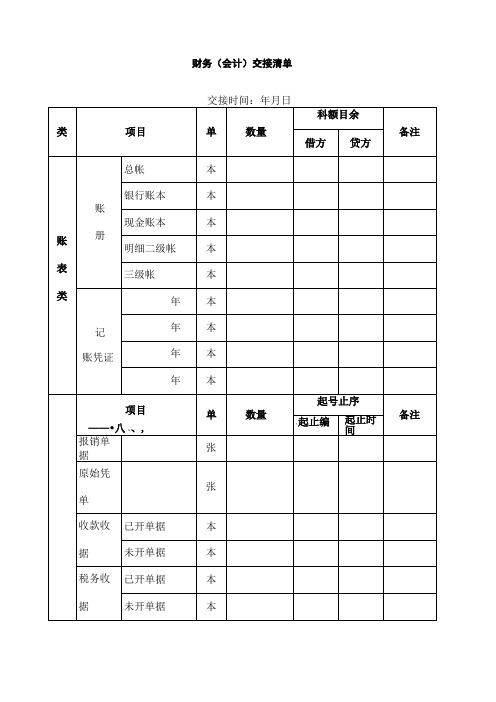 财务人员交接清单