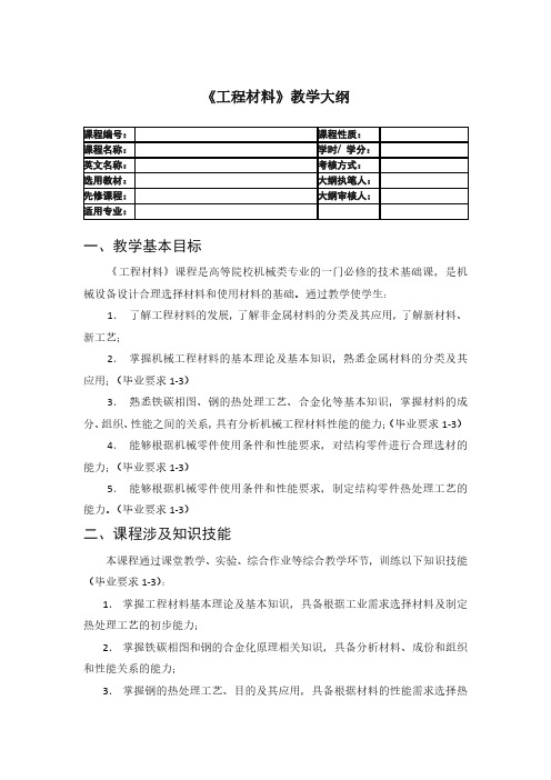 工程材料教学大纲教学基本目标课程涉及知识技能