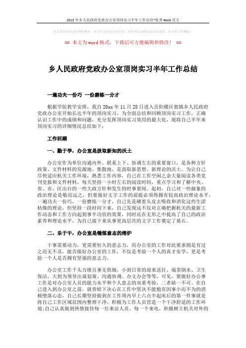 2018年乡人民政府党政办公室顶岗实习半年工作总结-优秀word范文 (3页)