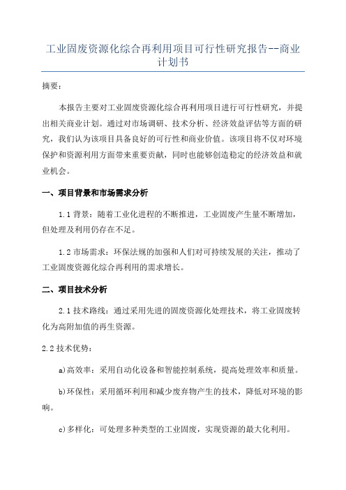 工业固废资源化综合再利用项目可行性研究报告--商业计划书