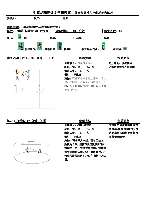 中超足球青训2年级教案-----提高协调性与控制球能力练习