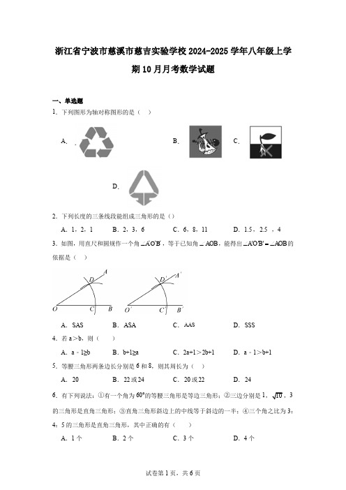 浙江省宁波市慈溪市慈吉实验学校2024-2025学年八年级上学期10月月考数学试题