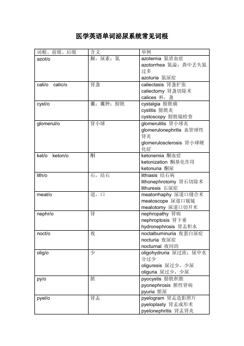 医学英语单词泌尿系统常见词根