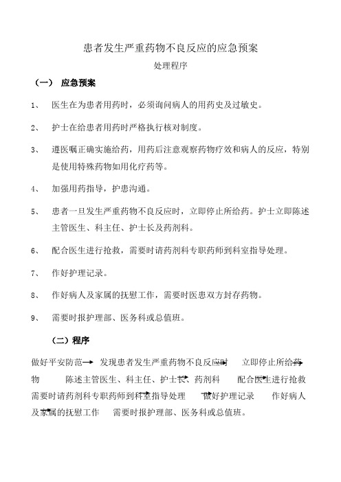 患者发生严重药物不良反应的应急预案处理程序