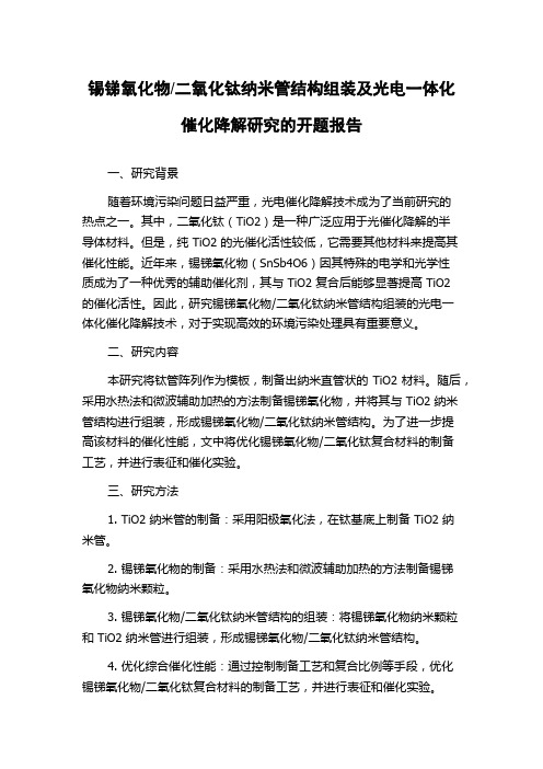 二氧化钛纳米管结构组装及光电一体化催化降解研究的开题报告