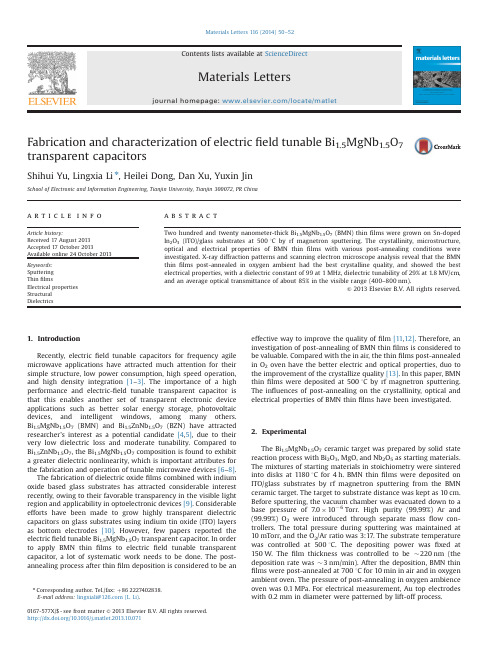 Fabrication and characterization of electric field tunable Bi1.5MgNb1.5O7 transparent capacitors