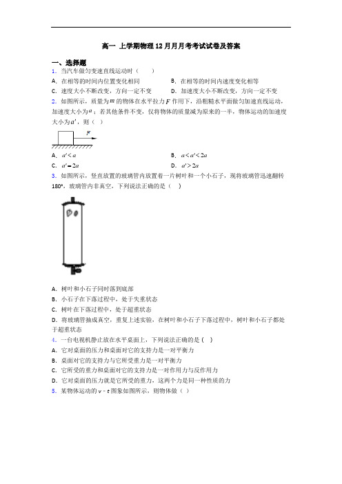 高一 上学期物理12月月月考考试试卷及答案