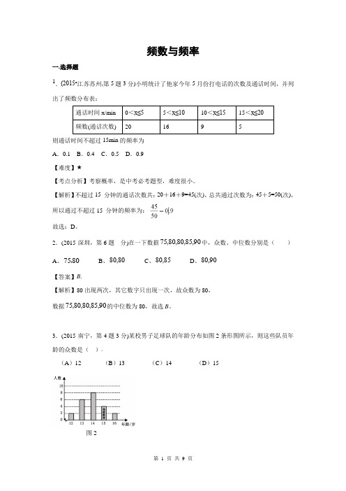 2018年中考数学试卷解析分类汇编专题15-频数与频率