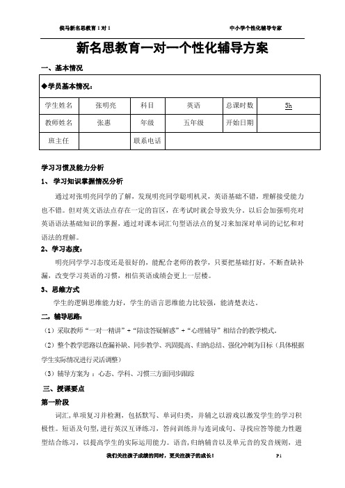 张明亮英语个性化辅导计划