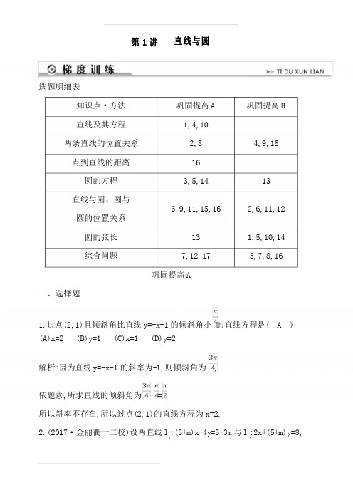 2019年高考数学二轮复习试题:专题五 第1讲 直线与圆