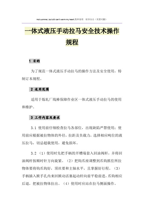 一体式液压手动拉马安全技术操作规程