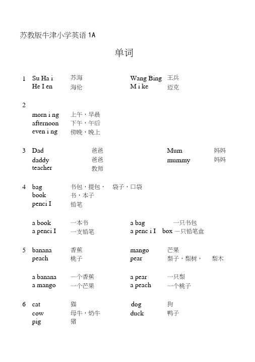 【精品】苏教版牛津英语一年级单词句型.docx