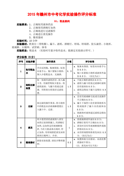 2015年中考化学实验操作