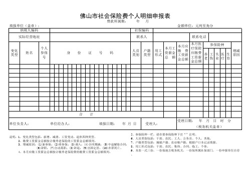 佛山市社会保险费个人明细申报表(Excel)