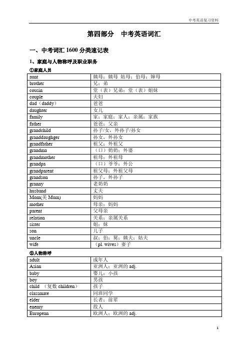 中考英语1600按话题分类速记