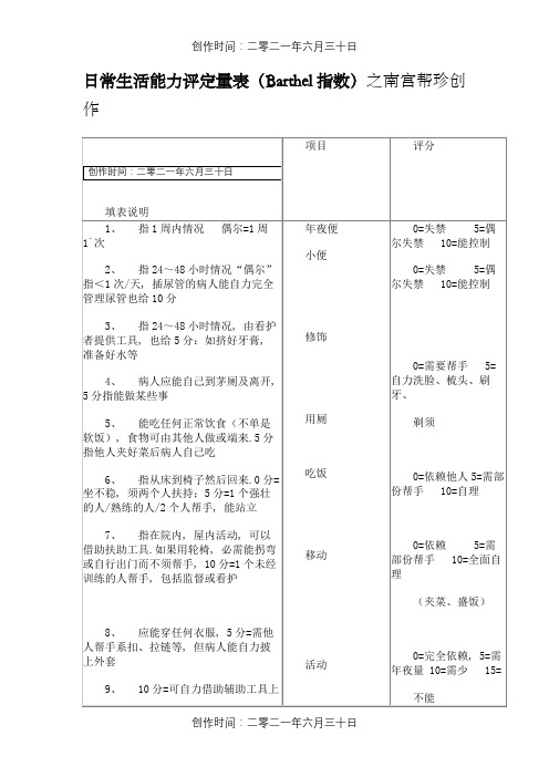 日常生活能力评定量表adl