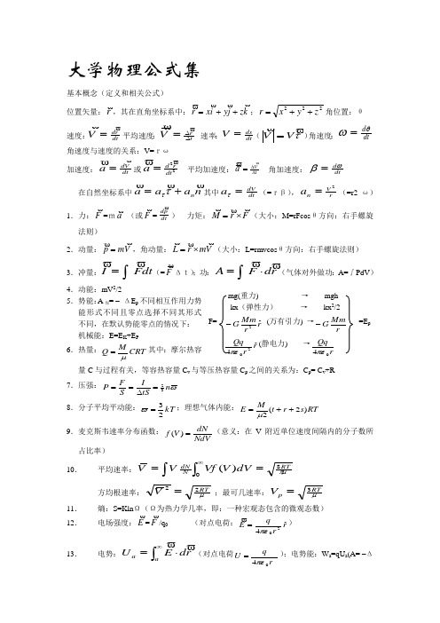 大学物理公式全集