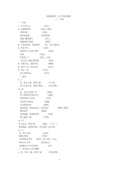 苏教版必修一文言文知识梳理