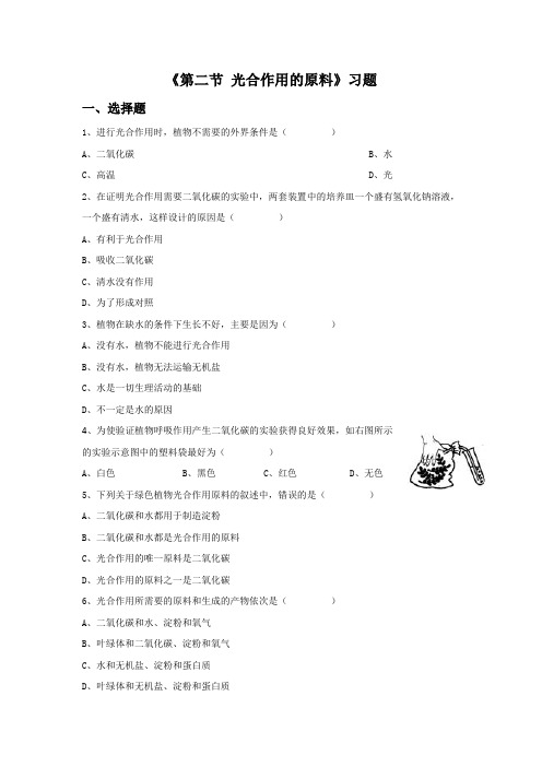 冀教版生物八年级上册 第三单元第三章《第二节 光合作用的原料》习题