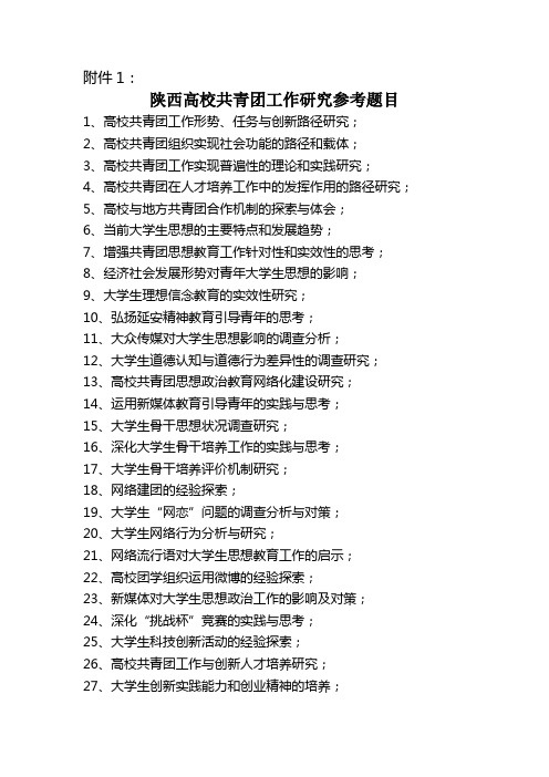 陕西高校共青团工作研究参考题目