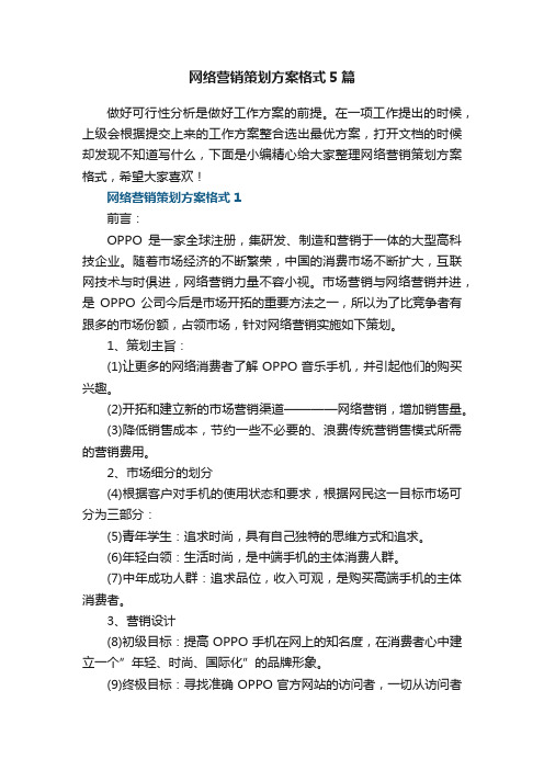 关于网络营销策划方案格式5篇