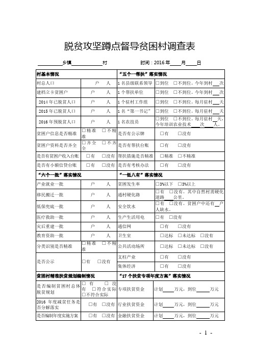 脱贫攻坚蹲点督导贫困村调查表