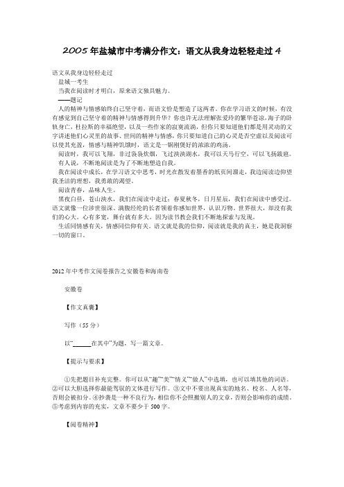 2005年盐城市中考满分作文:语文从我身边轻轻走过4