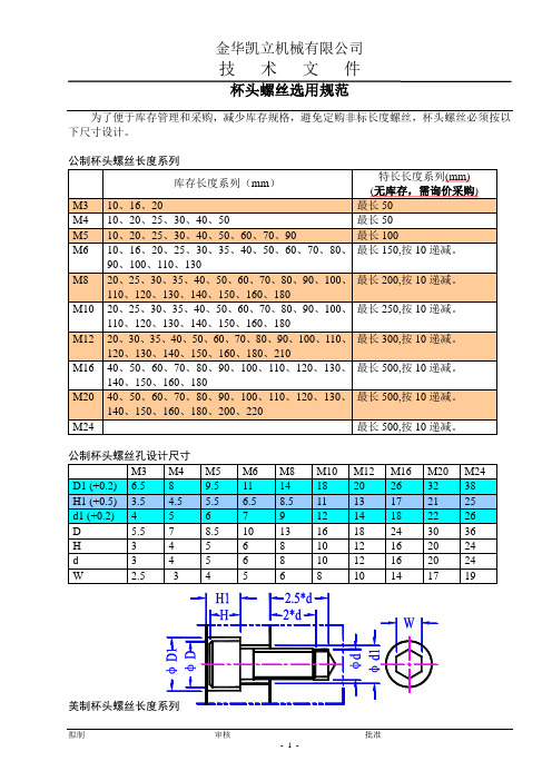 杯头螺丝选用规范