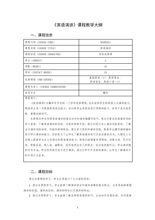 《英语演讲》课程教学大纲