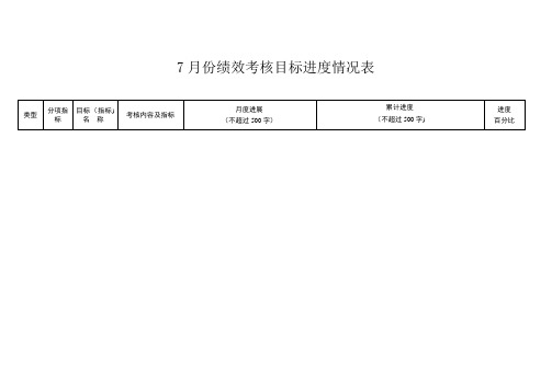 7月份绩效考核目标进度情况表