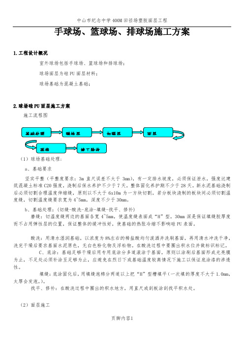 硅PU手球场、篮球场、排球场面层施工方案