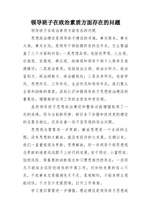 领导班子在政治素质方面存在的问题