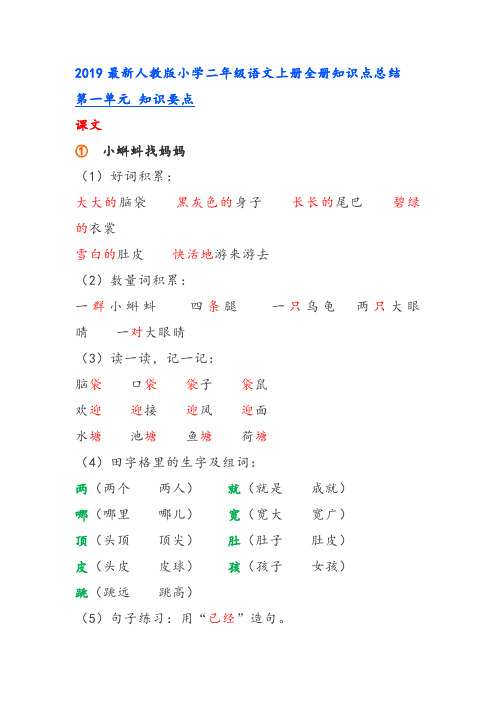 2020最新人教版小学二年级语文上册与下册全两册知识点总结