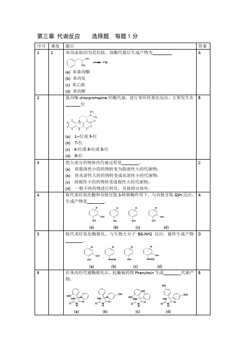 药物化学第3章 药物代谢反应题库