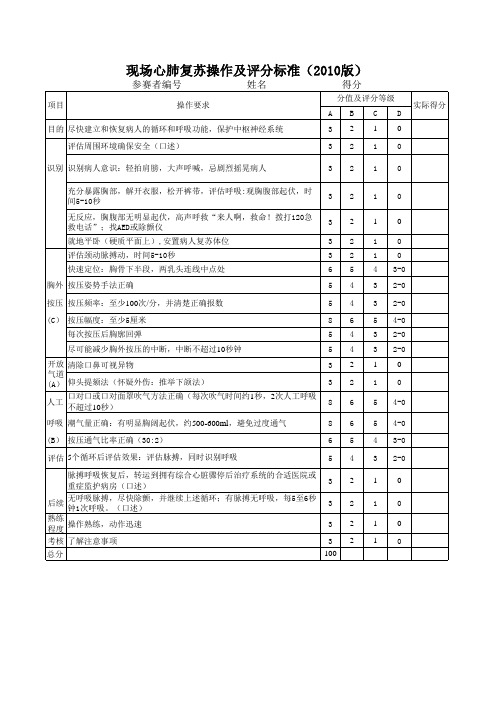 2010版心肺复苏操作评分标准