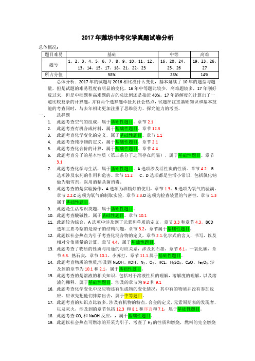 2017年潍坊中考化学真题试卷分析