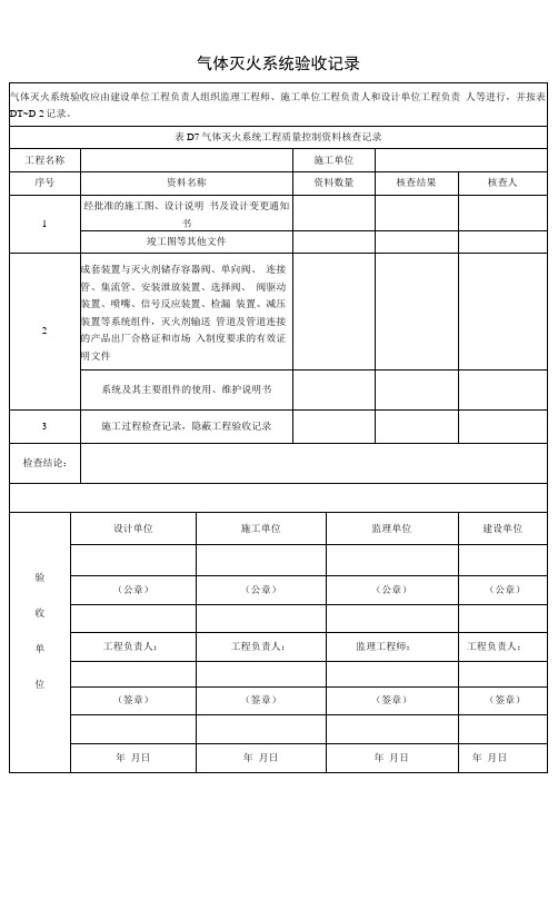 气体灭火系统验收记录