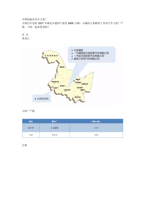 全国汽车主机厂分布与产能表