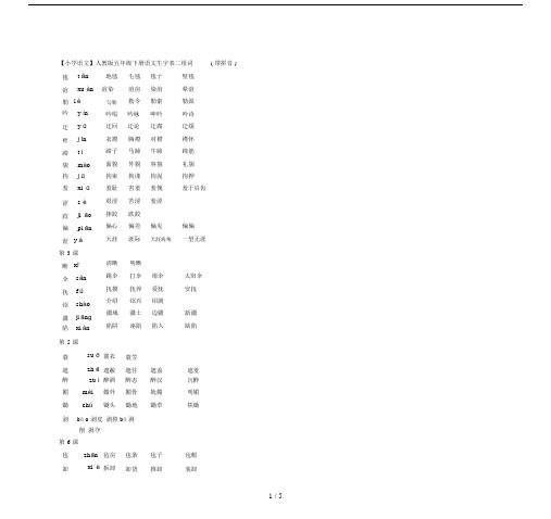 【小学语文】人教版五年级下册语文生字表二组词(带拼音).doc