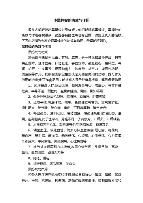 小黑蚂蚁的功效与作用