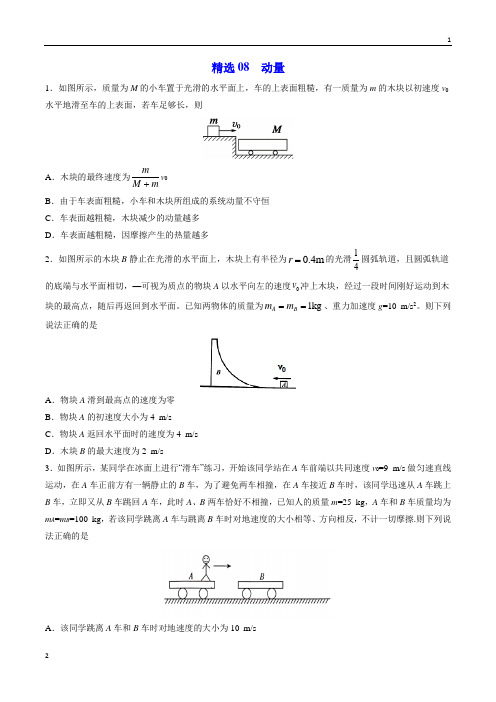 2020年高考物理108所名校押题精选08 动量(原卷版) 