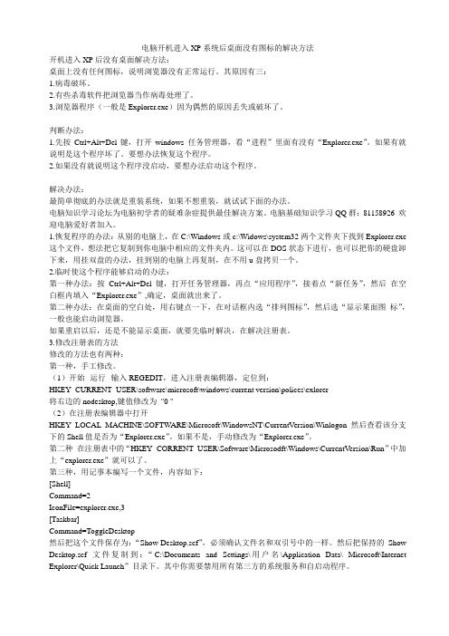 电脑开机进入XP系统后桌面没有图标的解决方法