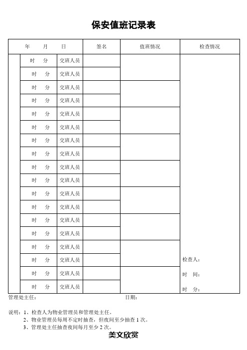 保安值班记录表