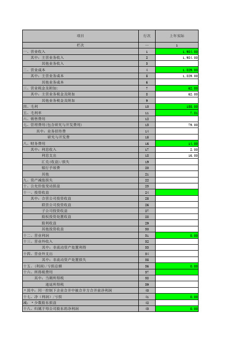 预算报表-利润预算表-总表