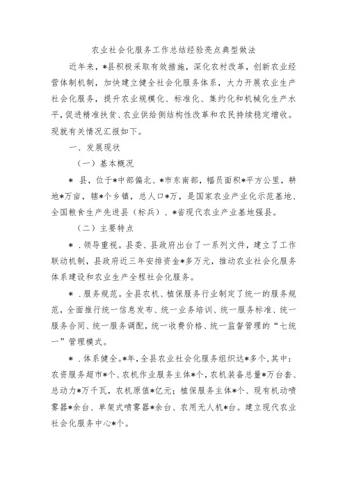 农业社会化服务工作总结经验亮点典型做法