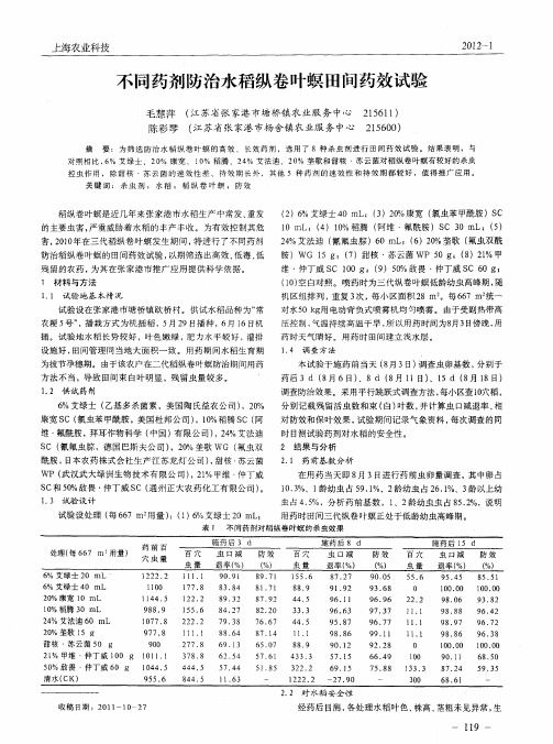 不同药剂防治水稻纵卷叶螟田间药效试验