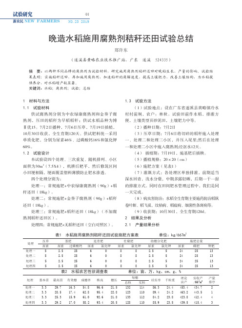 晚造水稻施用腐熟剂秸秆还田试验总结