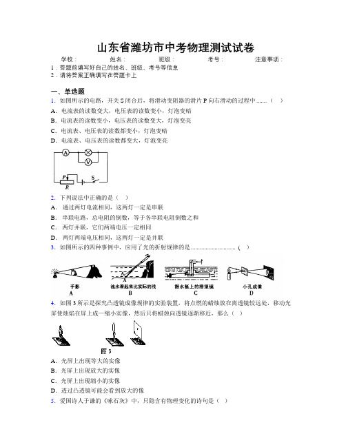 最新山东省潍坊市中考物理测试试卷及解析