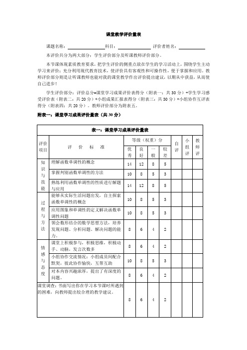 课堂教学评价量表