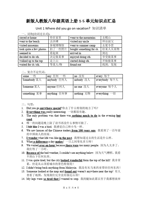 新版人教版八年级英语上册1-5单元知识点汇总